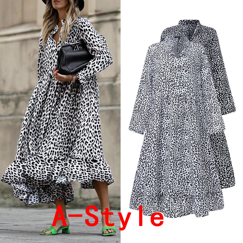 VONDA Women Leopard Dress Vintage Long Sleeve Swing Party Long Dress Autumn Casual Loose Vestidos Plus Size Sundress S5XL T200416