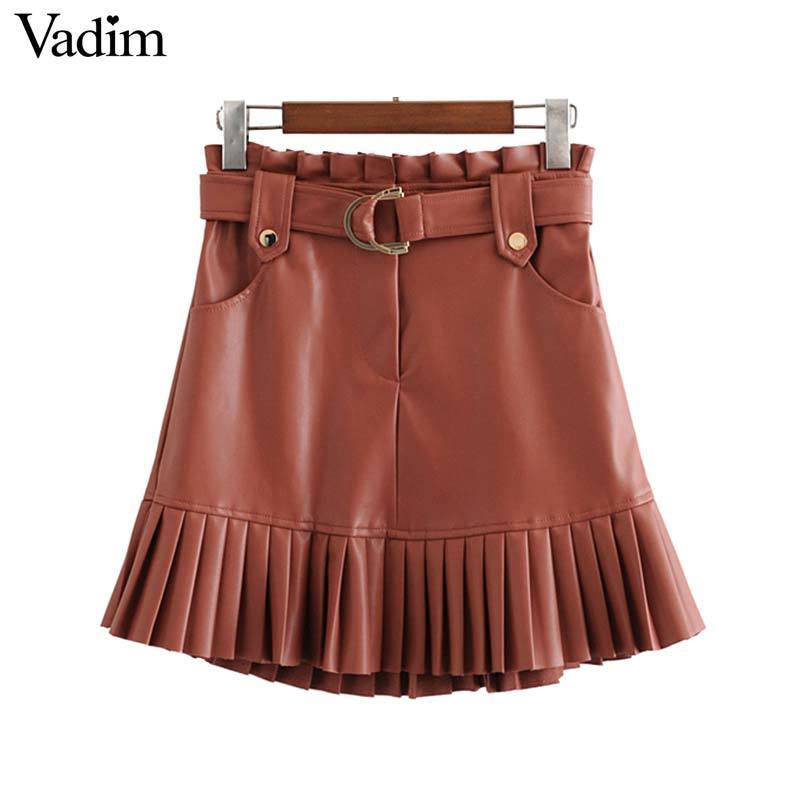 Vadim women chic PU leather skirt ruffles bow tie sashes pockets zipper fly pleated female basic fashion mini skirts mujer BA779 Y200326, Wine red
Vadim women chic PU leather skirt ruffles bow tie sashes pockets zipper fly pleated female basic fashion mini skirts mujer BA779 Y200326, Wine red