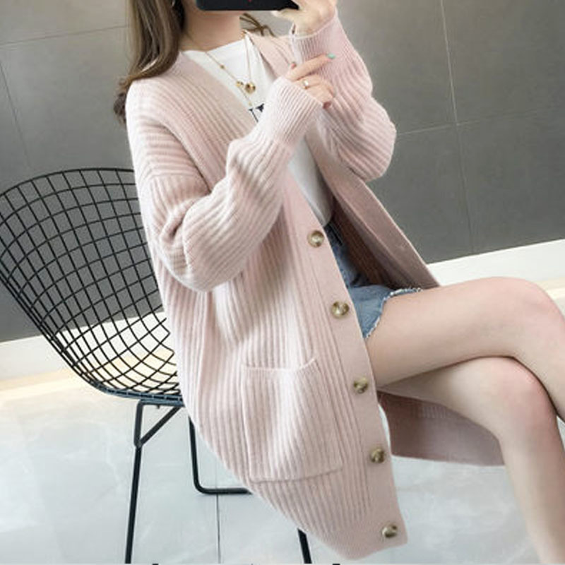 Autumn/winter Fashion Cardigans Sleeve Button sweater Casual Solid Long women Cardigan 5784 201017