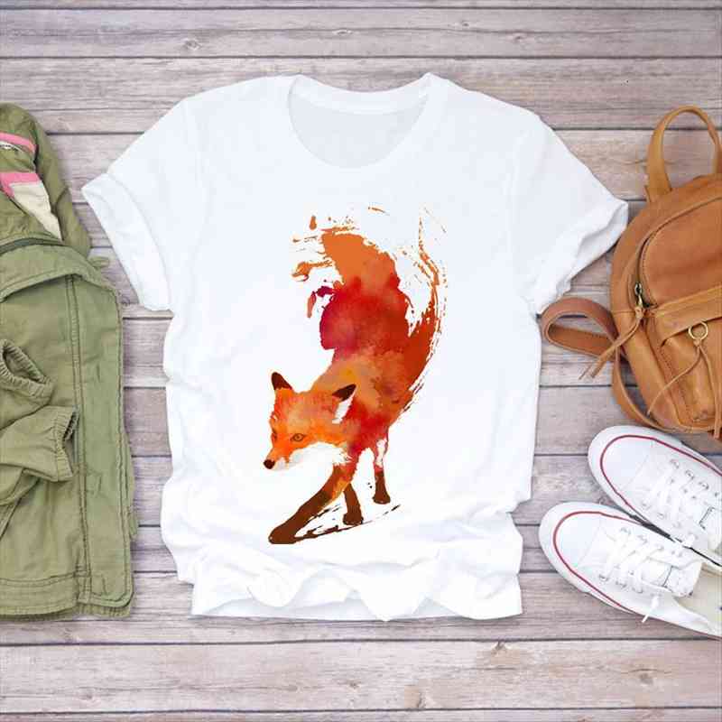 women watercolor fox 90s cute short sleeve fashion print lady t-shirts womens graphic t shirt ladies female tee, White
women watercolor fox 90s cute short sleeve fashion print lady t-shirts womens graphic t shirt ladies female tee, White