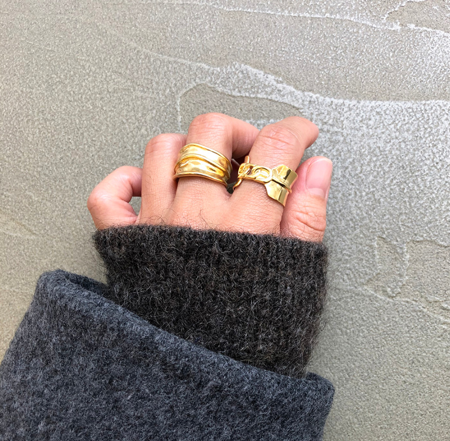 New minimalism 925 sterling silver handmade vintage jewelry American European designer irregular adjustable rings in gold and rhodium colors