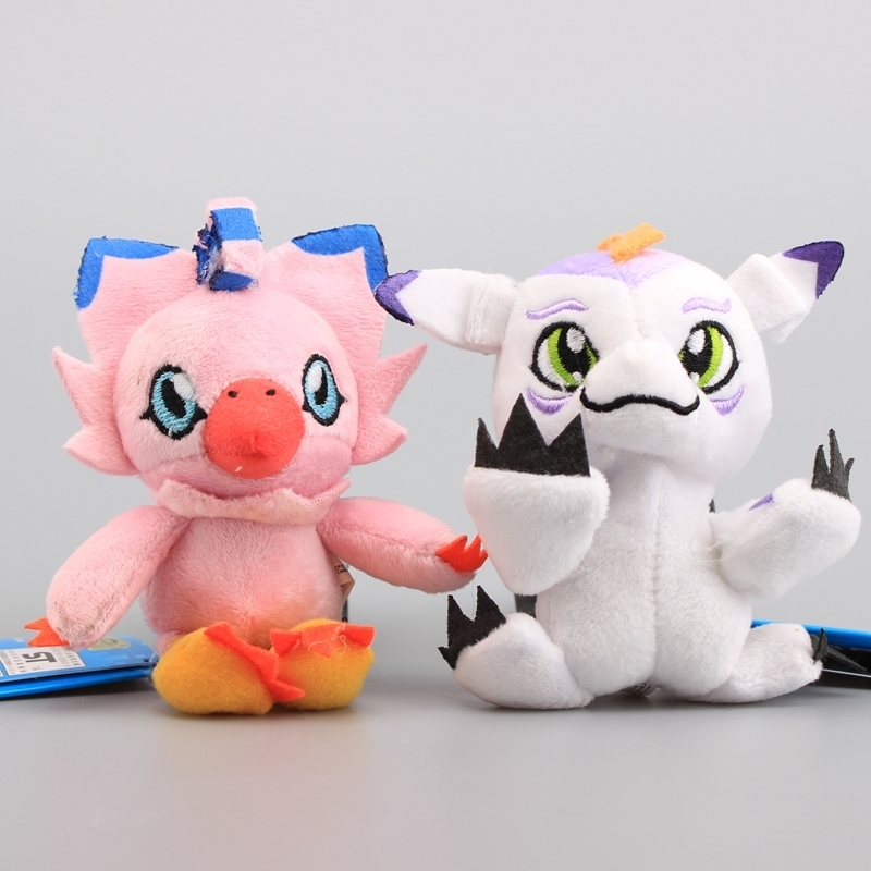 8 Pcs/Set Digimon Adventure Agumon Gabumon Tailmon Tentomon Cute Plush Pendant with Keychains Children Gift LJ201126