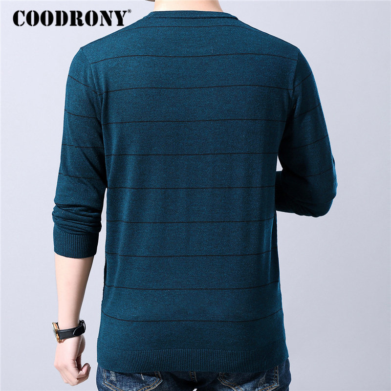 COODRONY Sweater Men Autumn Winter Cashmere Wool Sweaters Casual O-Neck Pullover Men Plus Size Striped Knitwear Pull Homme 91075 201022