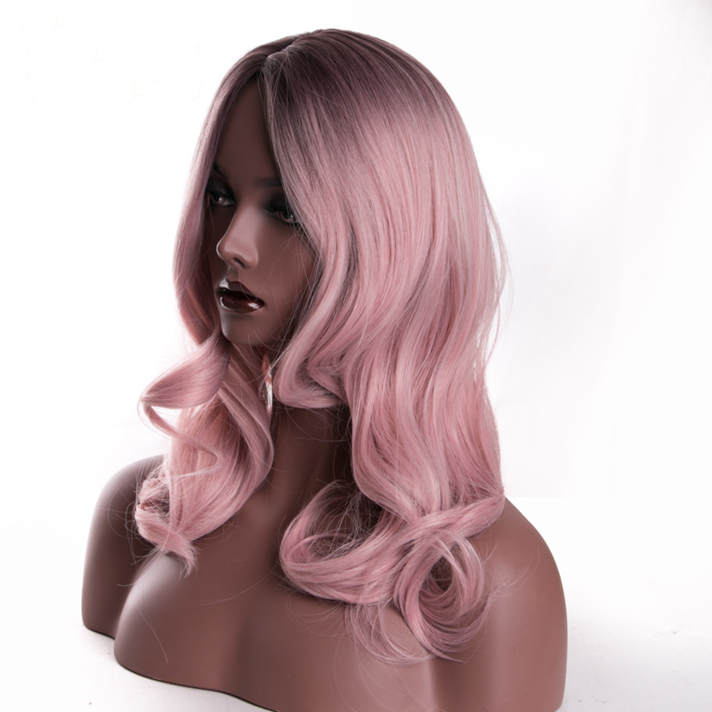 Fashion Long Wave Synthetic Pink Ombre Hight temperature Hair wig