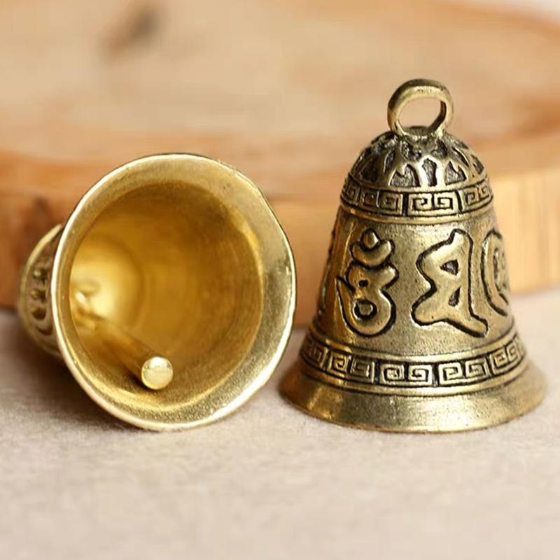 

100% Brass Handicraft die-casting Retro Scripture Bell Car Button Wind Bell Tibetan Bronze Creative Gift Decoration Pendant