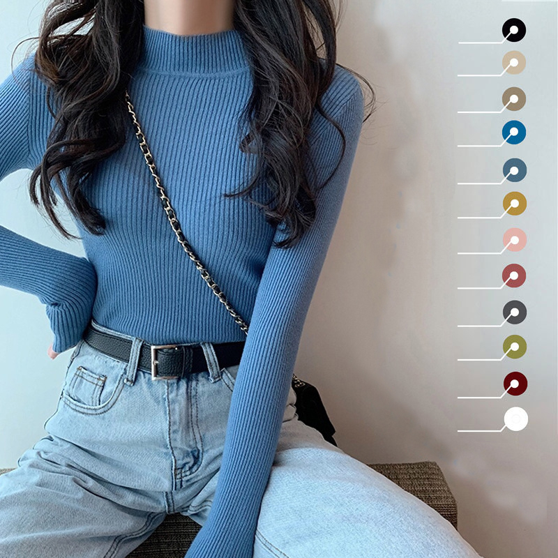 Autumn Winter Woman Sweaters Long Sleeve Korean Pullovers Women Half Turtlenecks Warm Jumpers Knitted Sweater With Neck 201225