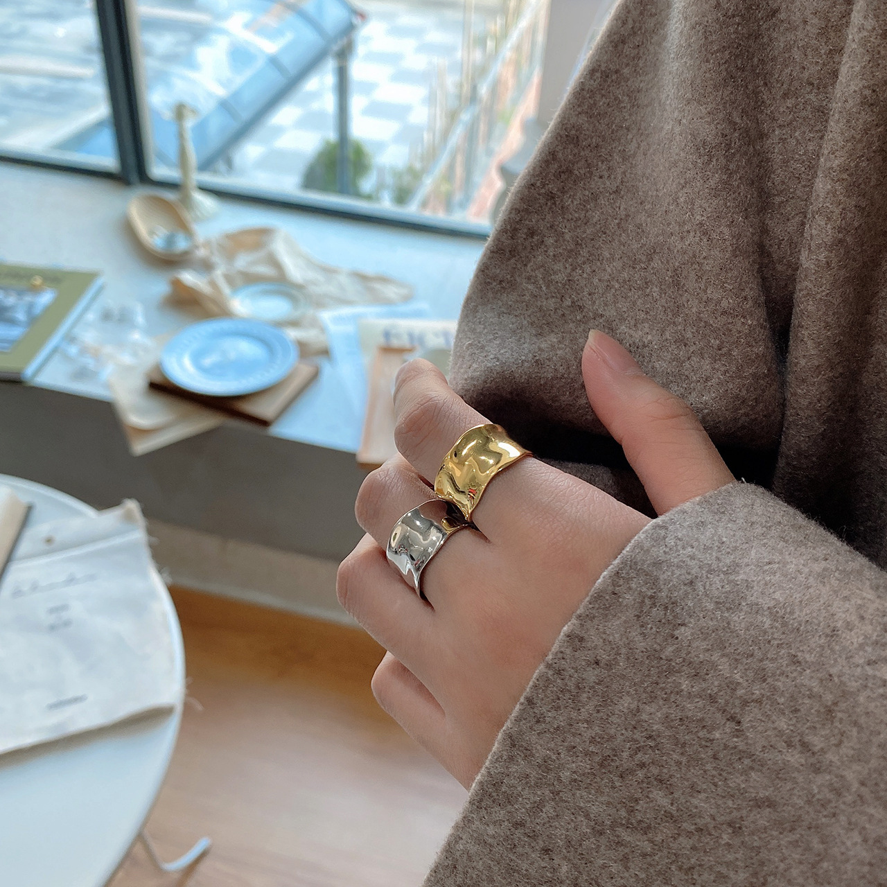 New minimalism 925 sterling silver handmade vintage jewelry American European designer irregular shape adjustable rings gold rhodium color