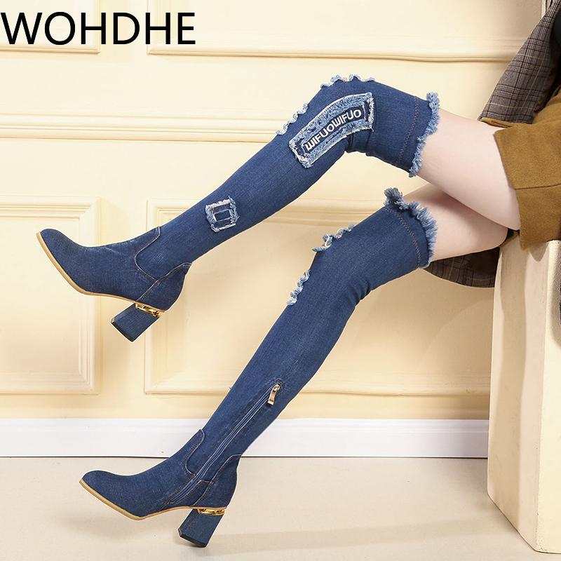 Womens Denim Boots Over The Knee Pointed Toe Thick High Heels Shoes Side Zipper Casual Tassel Cut Out Jeans Long Botas Mujer, Light blue
Womens Denim Boots Over The Knee Pointed Toe Thick High Heels Shoes Side Zipper Casual Tassel Cut Out Jeans Long Botas Mujer, Light blue