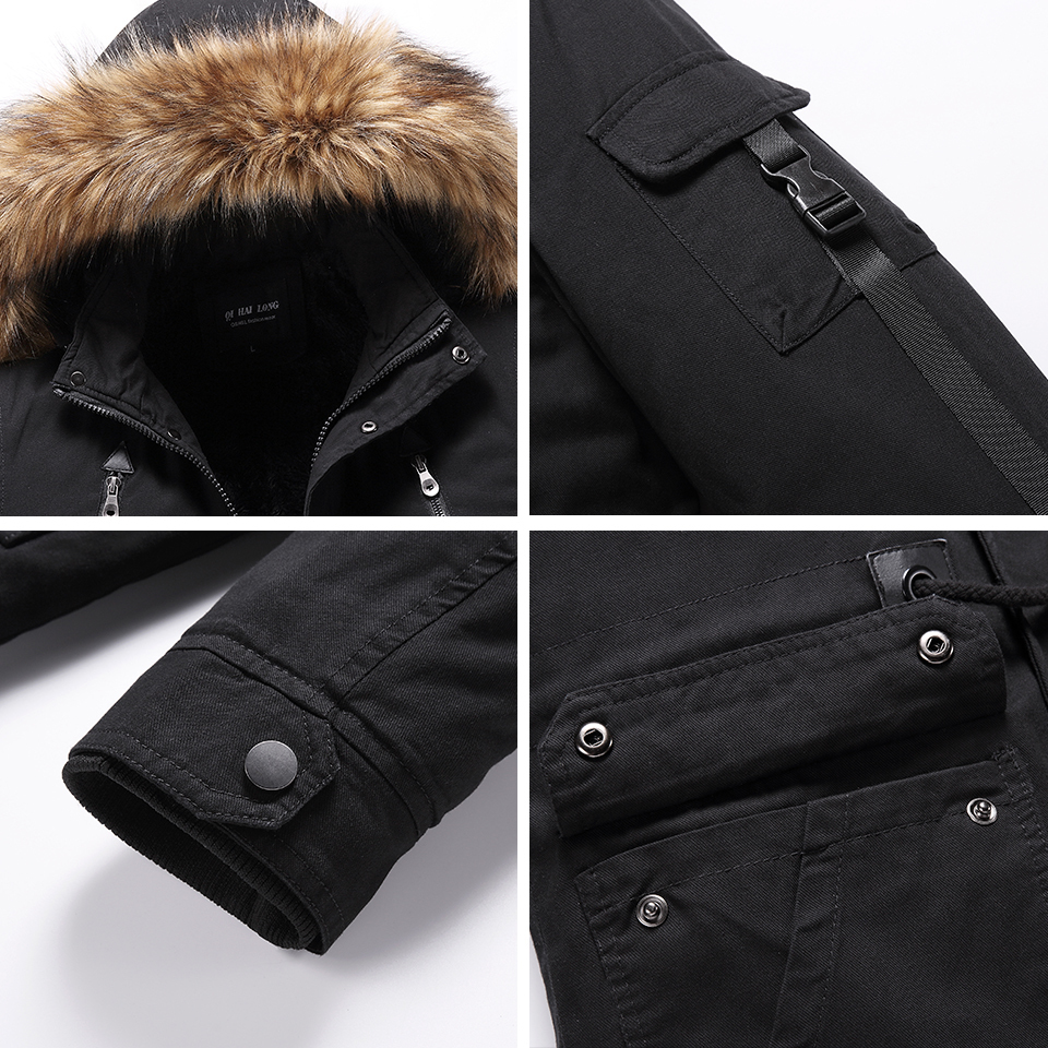 Men Winter Parkas Jacket Men Long Coat Cotton Warm Thick Casual Parka Men Long Fur Collar Fleece Windproof Hooded Jackets 201023