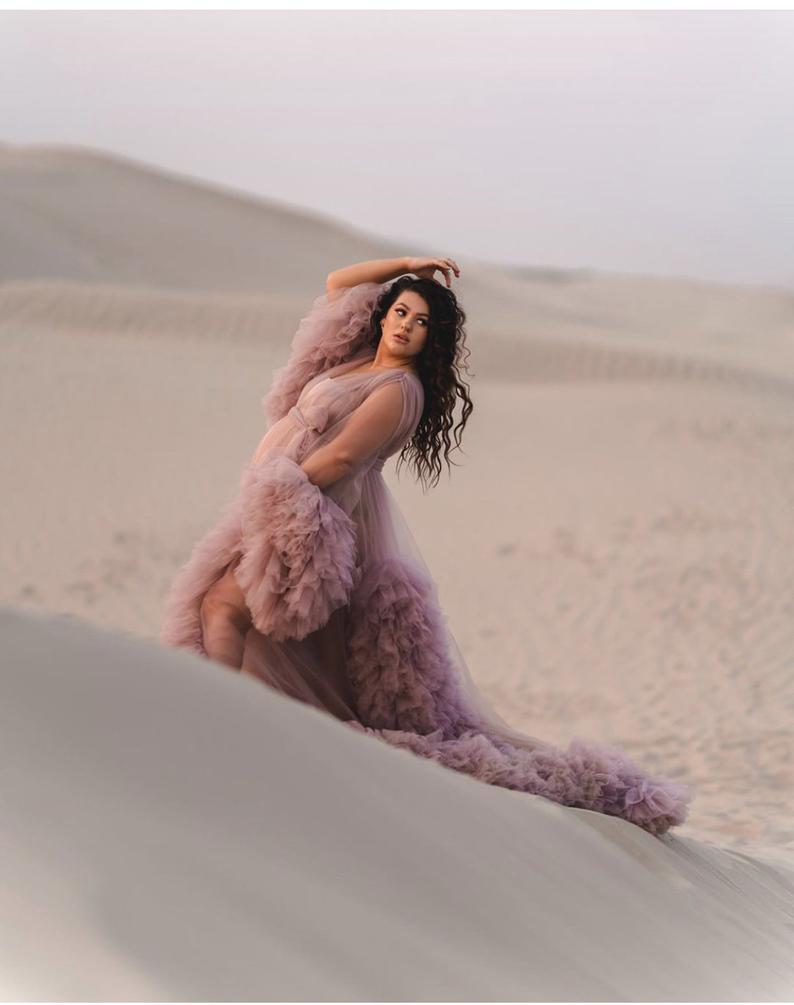 new tiered skirts maternity gowns long sleeves ruffles see though bridal sleepwear bathrobes nightgowns robes women dress kimono