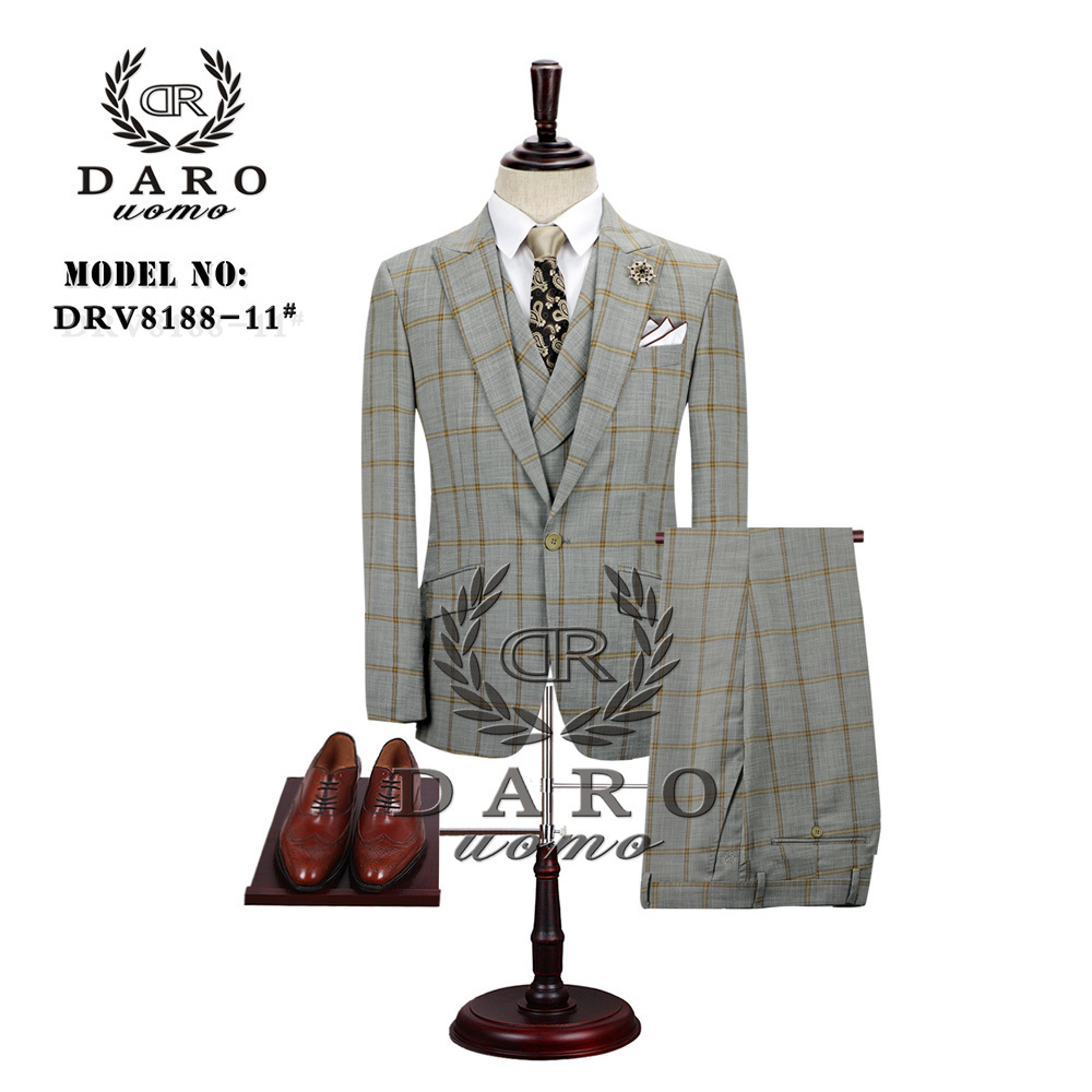 DARO Mens Suit terno Slim Fit Casual one button Fashion Grid Blazer Side Vent Jacket and Pant for Wedding Party DR8188 201106