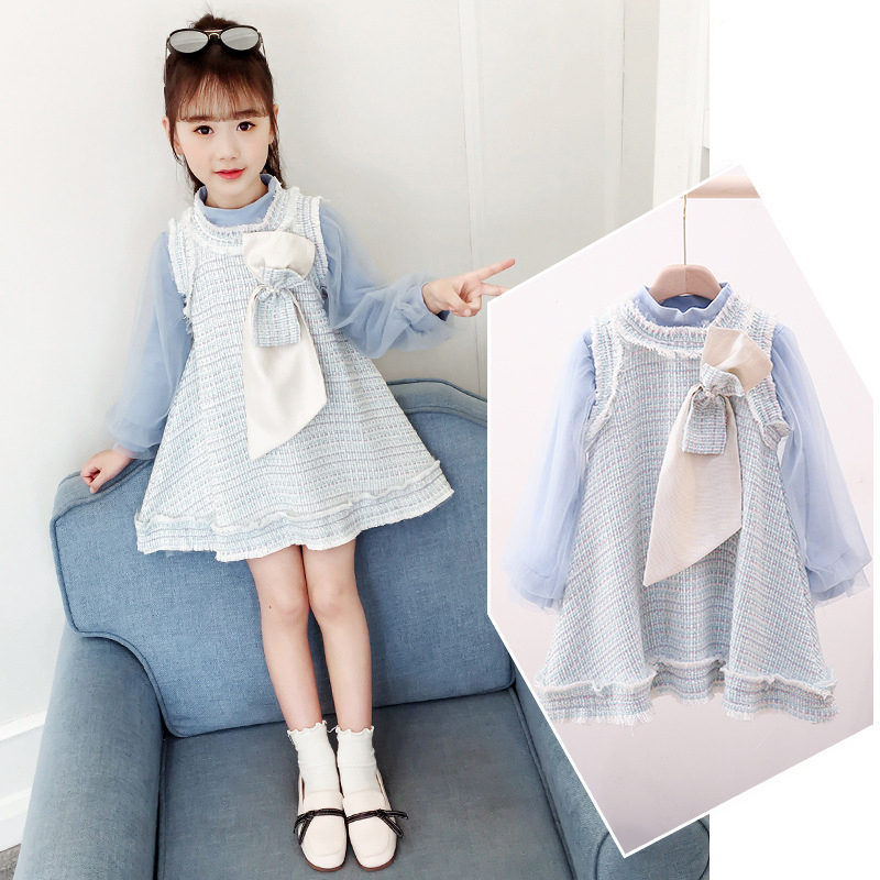 Fashion Girls Clothing Sets Cotton Long Sleeve T-Shirts And Bow Vest Dresses Boutique Girls Outfits Kids 2 Pcs SetsX1019