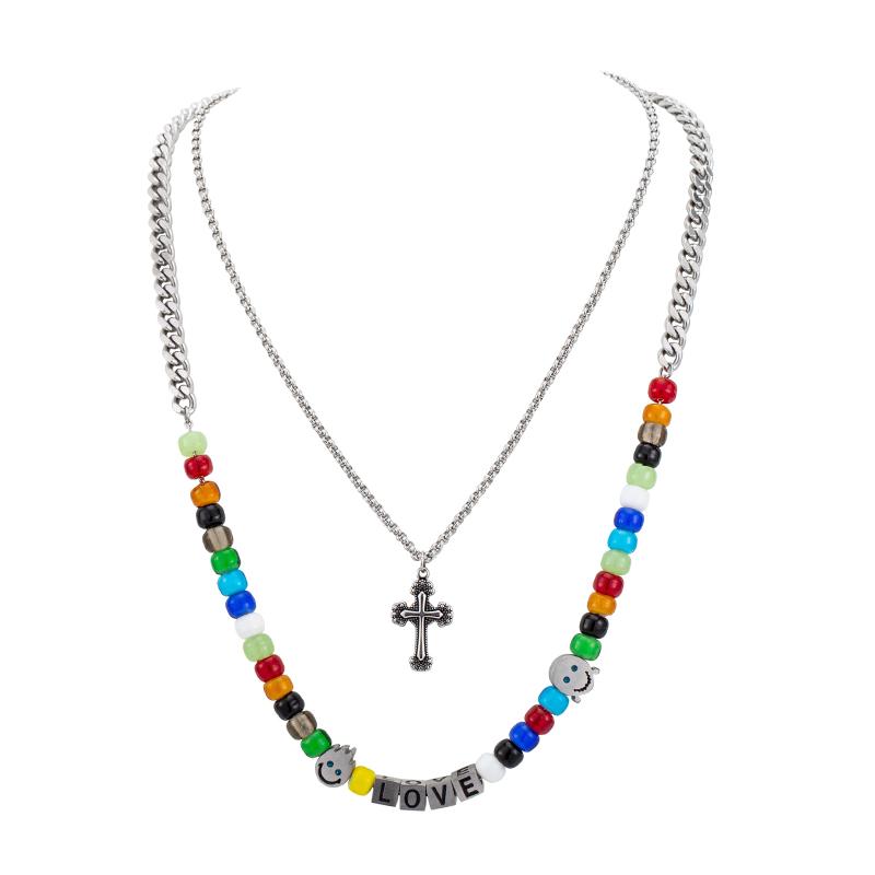 Fashion Cross Pendant Colorful Beaded Necklaces Punk Stainless Steel Double Sweater Necklace For Men And Women Party Jewelry
Fashion Cross Pendant Colorful Beaded Necklaces Punk Stainless Steel Double Sweater Necklace For Men And Women Party Jewelry