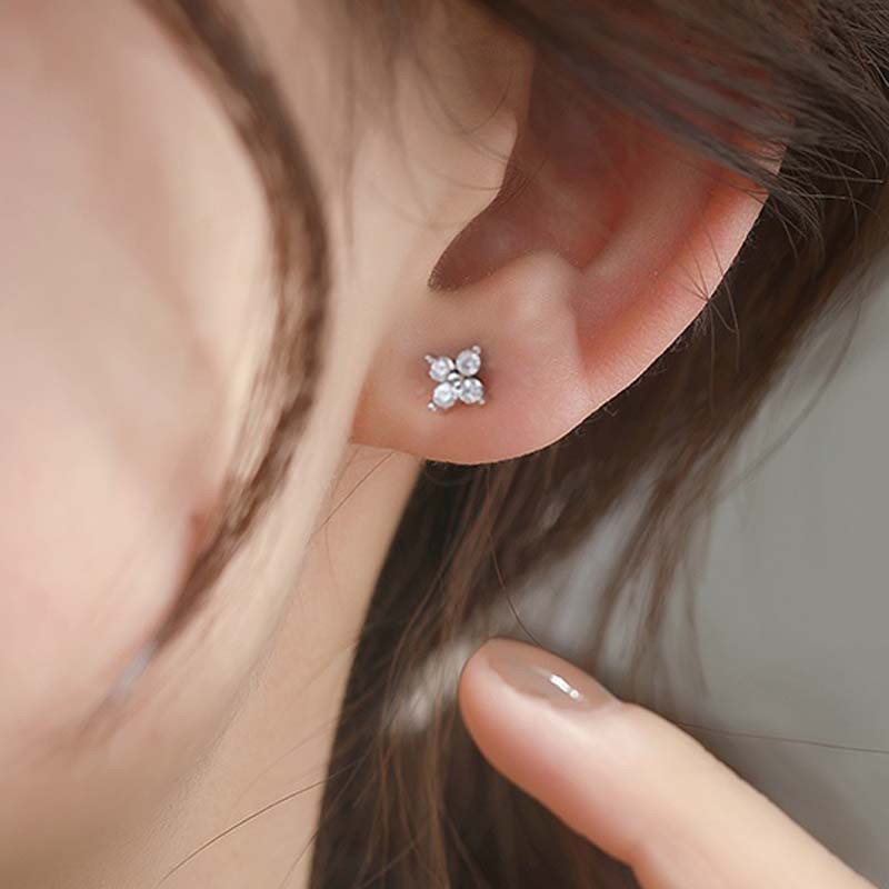 100% 925 Sterling Silver CZ Zircon Paved Tiny Flower Stud Earring for Women Girls Fine Jewelry Female Mini Stud Earrings