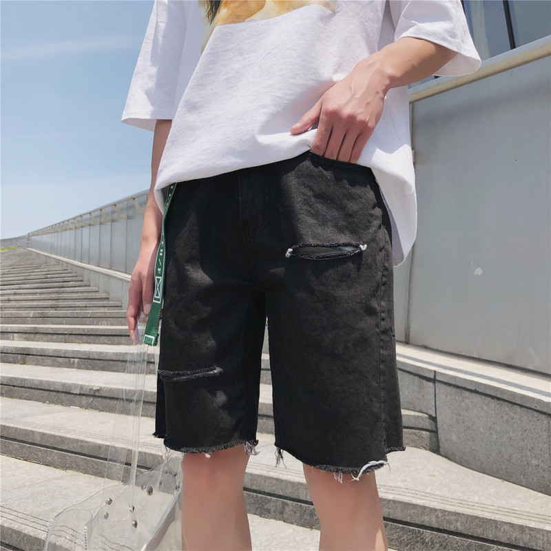 Harajuku Summer Men Casual Shorts Denim Mens Short Hole Straight Loose Thin Button Pocket Fashion Male Korean Style New Trendy T200512