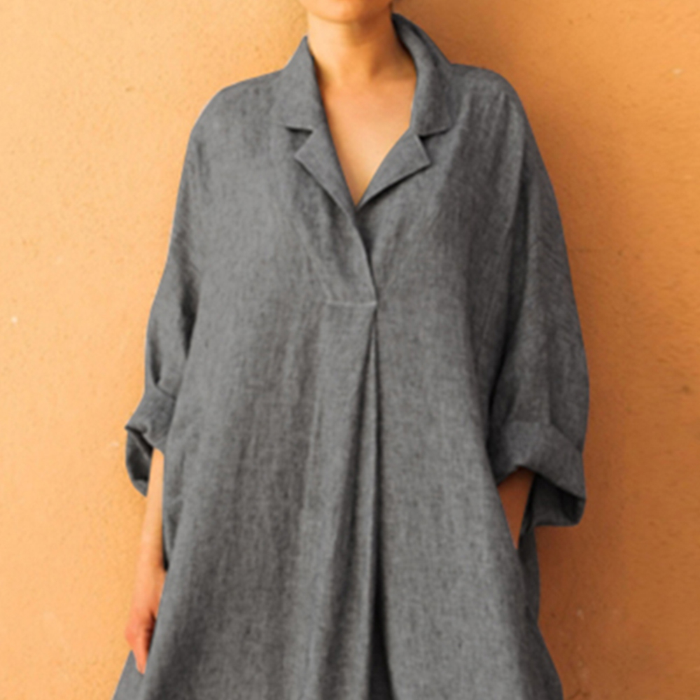 5xl Women Loose Large Size Dresses Shawl Collar Shift Long Sleeve Basic Solid Shirt Dress Autumn Female Maxi Dresses Elegant T200319