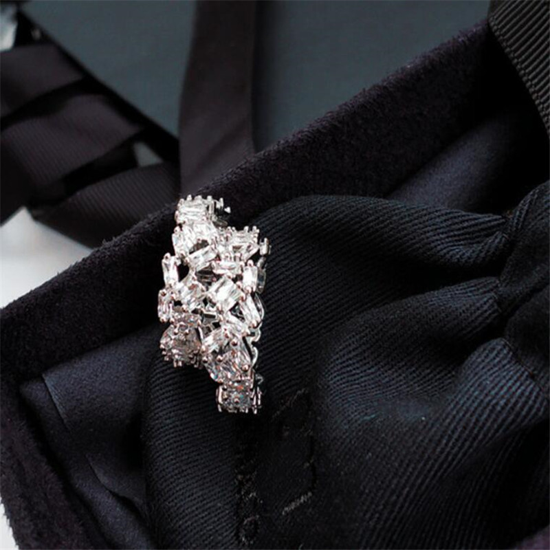 Ins Top Sell Sparkling Choucong Simple Fashion Jewelry 925 Sterling Silver T Princess Cut White Topaz CZ Diamond Gemstone Women Wedding Ring