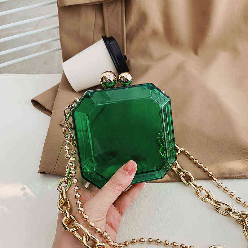 Transparent Evening Bag Acrylic Box Chain Crossbody For Women 2020 Shoulder Purses And Handbags Ladies Party Clutch Y220304