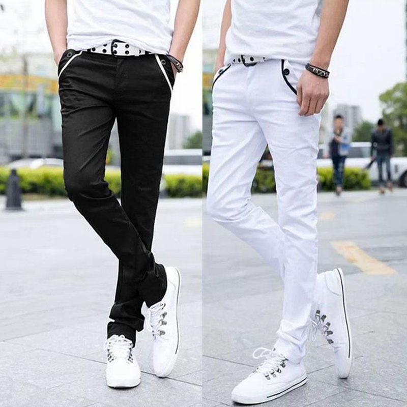 Wholesale Fashion Summer thin Double zipper skinny teenagers boys black show thin hip hop streetwear Pencil jeans men 28-34 201223