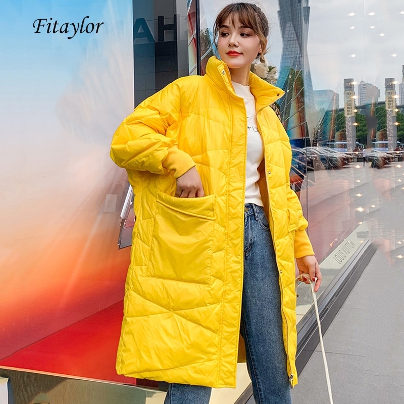 Fitaylor Women Winter Long Jacket Coat Ultra Light White Duck Down Parka Loose Casual Breadwear Female Warm Down Jacket Outwear 201023
