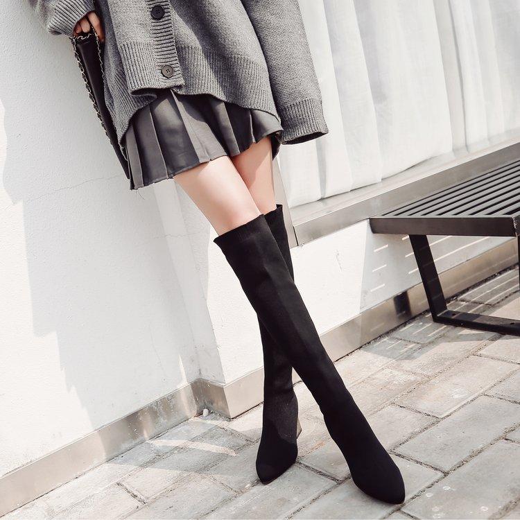 NAICHEN Over-the-Knee Boots Female Long Thin Knitted Over-the-Knee Boots Stretch High Heels High Female Zapatos De Mujer, Black thin plush 
NAICHEN Over-the-Knee Boots Female Long Thin Knitted Over-the-Knee Boots Stretch High Heels High Female Zapatos De Mujer, Black thin plush