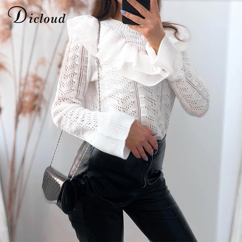DICLOUD Ruffled Trim Knitted Jumper White Women Autumn Winter Hollow Out Sweater Flared Sleeve Fashion Pullover Ladies 201203, Beige
DICLOUD Ruffled Trim Knitted Jumper White Women Autumn Winter Hollow Out Sweater Flared Sleeve Fashion Pullover Ladies 201203, Beige