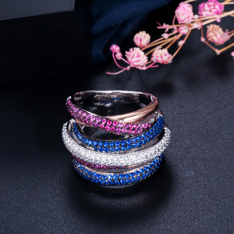 Hip Hop Men Women's Rings Lover Multi-layer Surround Bling Colorful Diamond Stone Ring Valentine's Day Gift