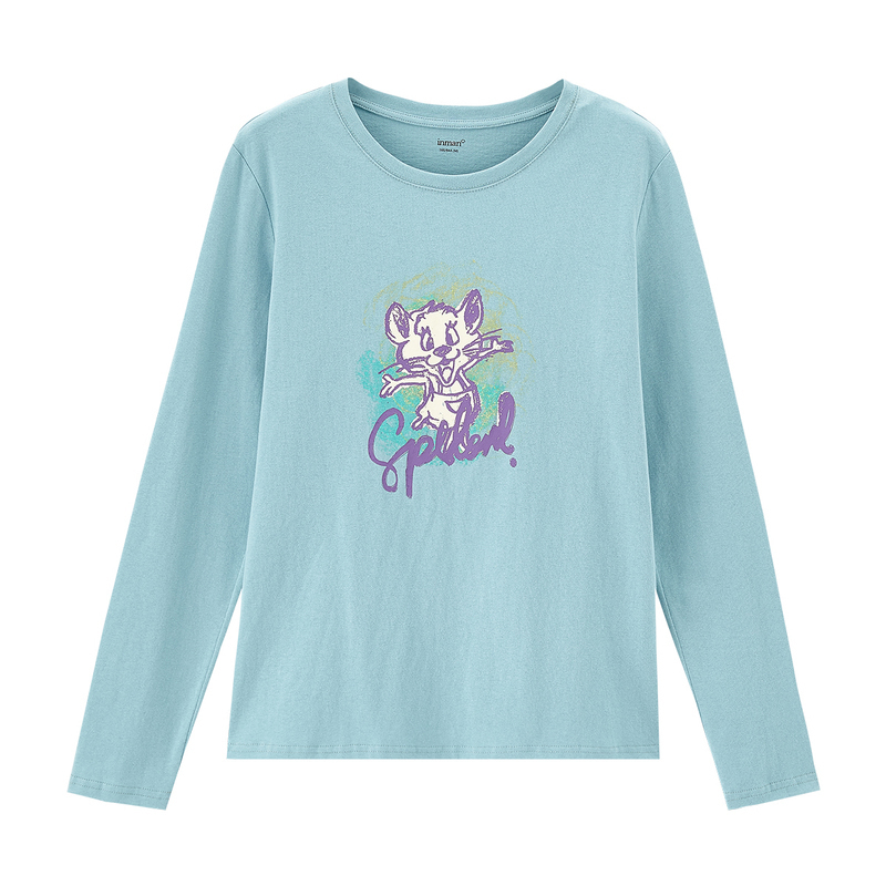 INMAN Autumn New Arrival Round Neck Cute Little Mouse Long Sleeve Concise Style Base Top T-shirt 201028