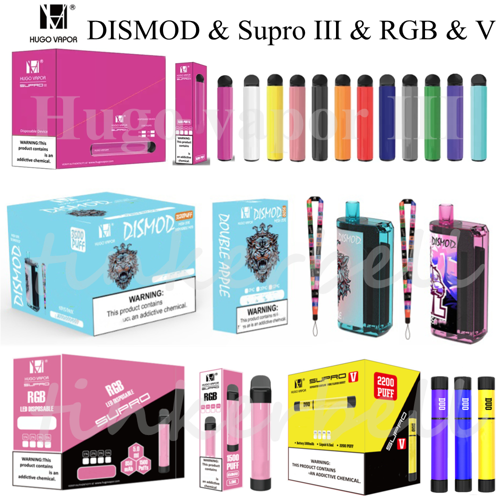 Original Hugo Vapor Supro III E Cigarette Disposable Vape Pen V DISMOD Device 850mAh Battery 5ml Pods 1500Puffs Pre-filled Vapors
Original Hugo Vapor Supro III E Cigarette Disposable Vape Pen V DISMOD Device 850mAh Battery 5ml Pods 1500Puffs Pre-filled Vapors