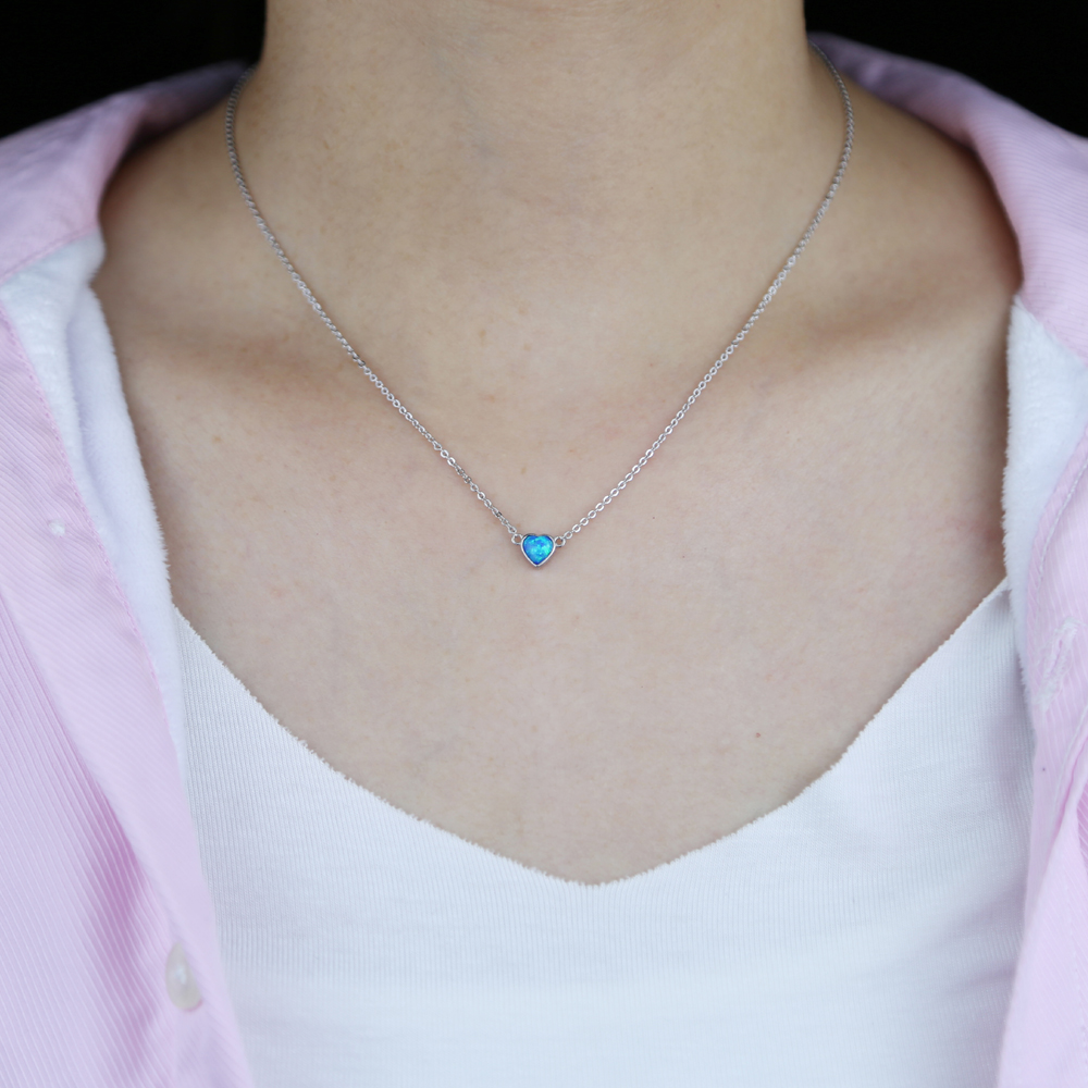 2021 high quality 5mm blue opal heart Gem pendant necklace for women girl fashion elegant lover girlfriend gift lovely necklace