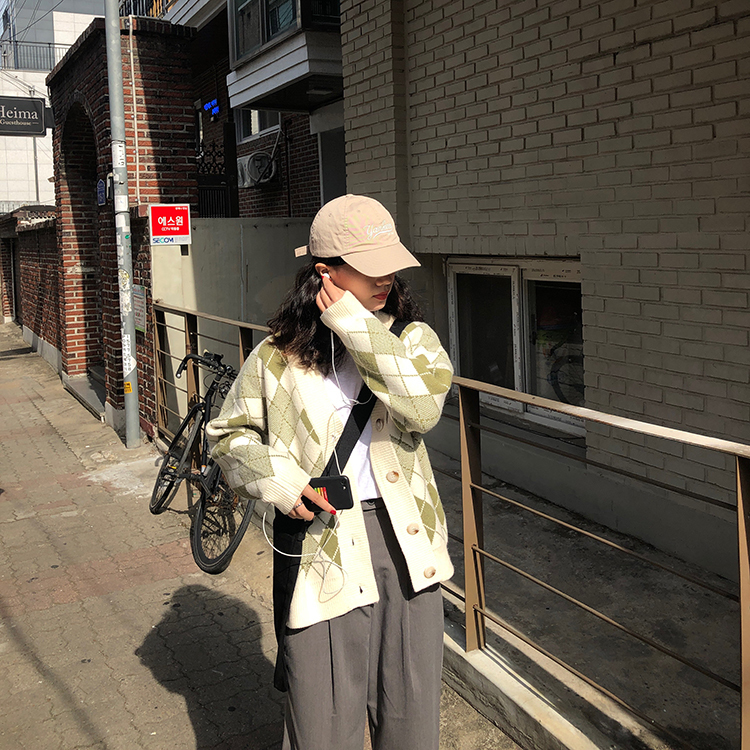 2 colors autumn korean style color patchwork rabbit fur soft V neck plaid knittd cardigans womens sweaters womens (F1413) 201030wtt