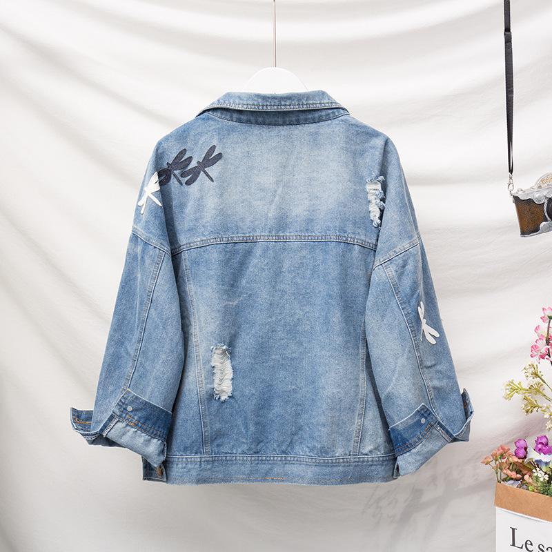 ZQLZ Plus Size 5XL Autumn Denim Jacket Women New Embroidery Pattern Lapel Loose Jeans Coat Thin Spring Jackets Womens Y201006