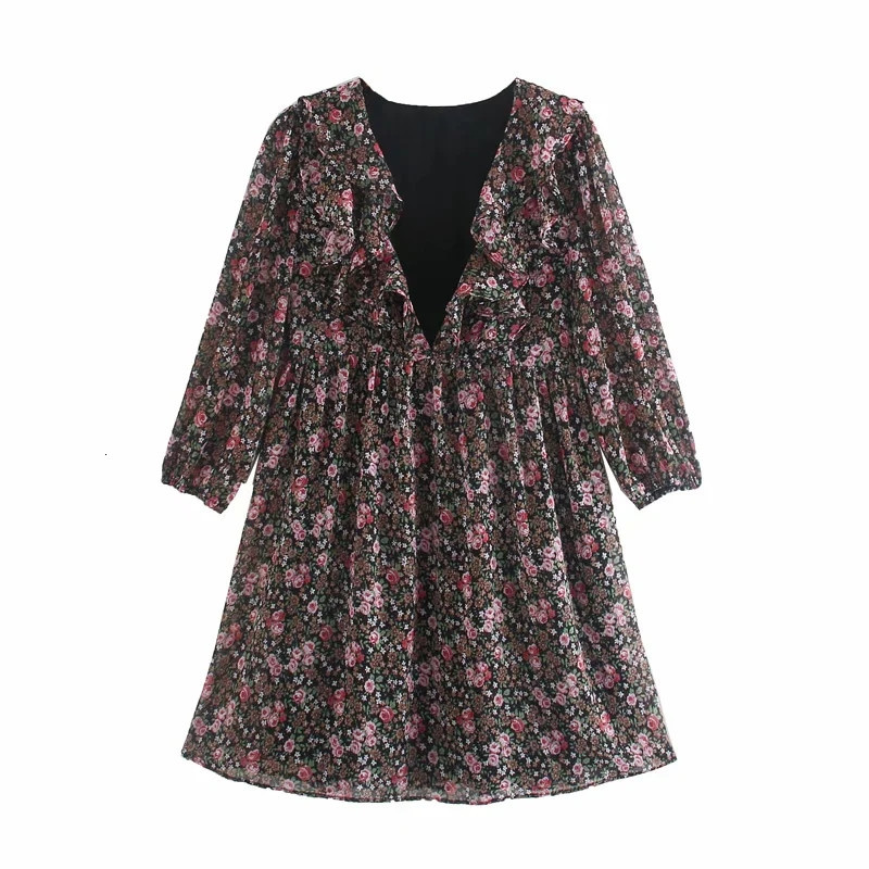 2021 New Women Vintage Floral Printed V-neck Ruffle Trims Mini Dress Fashion with Lining Long Sleeves Elastic Cuffs Dresses Yqxs, Print
2021 New Women Vintage Floral Printed V-neck Ruffle Trims Mini Dress Fashion with Lining Long Sleeves Elastic Cuffs Dresses Yqxs, Print