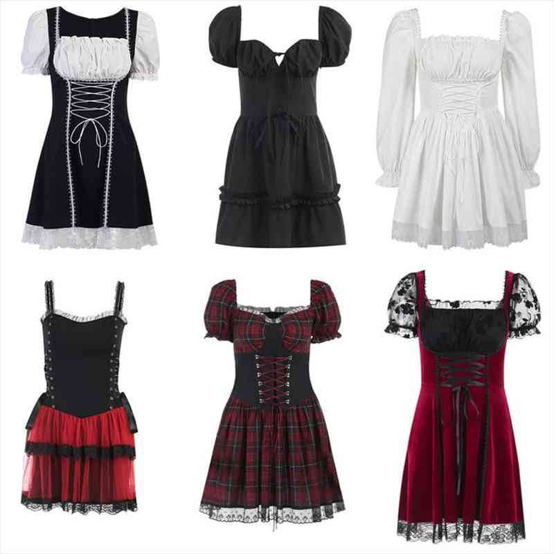 E-girl Gothic Lolita Dress High Waist Bandage Corset Puff Sleeve Mini A-line Dress Elegant Vintage Lace Mall Grunge Clothes, Black;gray
E-girl Gothic Lolita Dress High Waist Bandage Corset Puff Sleeve Mini A-line Dress Elegant Vintage Lace Mall Grunge Clothes, Black;gray