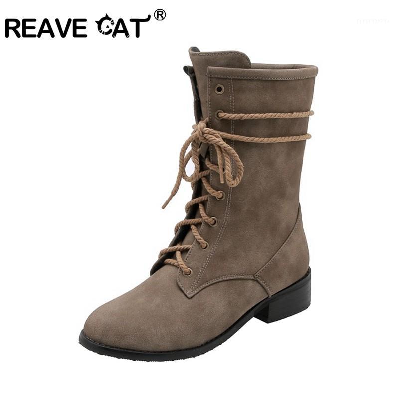 REAVE CAT Plus Size 46 Women mid-calf boots cross-tied low sqaure heels lace up booties Lady hiking shoes winter outdoor shoes1, Khaki
REAVE CAT Plus Size 46 Women mid-calf boots cross-tied low sqaure heels lace up booties Lady hiking shoes winter outdoor shoes1, Khaki