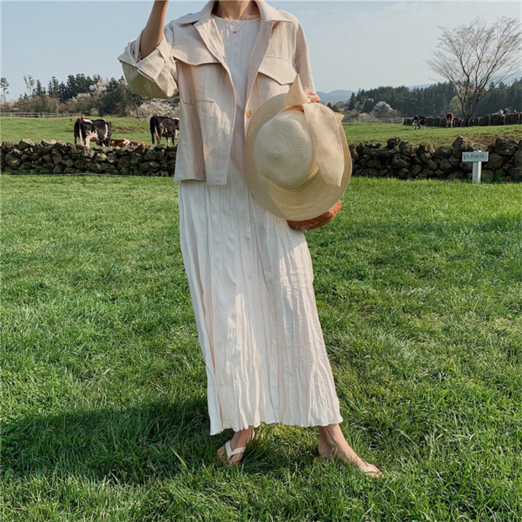 New Summer Fall Women Jacket Casual Pockets Cargo Oversize Cotton and Linen Wild Outerwear Split Buttons Short Tops JK8571 201017