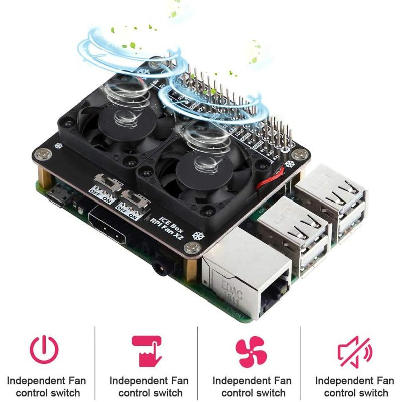 GPIO Extenstion Board Cooling Fan with Blue LED Light Switch Dual Fan Module for Raspberry Pi 4B/3B+/3B
GPIO Extenstion Board Cooling Fan with Blue LED Light Switch Dual Fan Module for Raspberry Pi 4B/3B+/3B