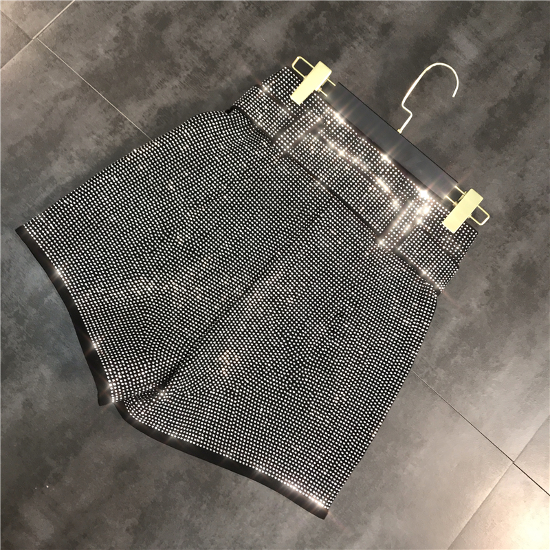 DEAT Spring Long Sleeve Rhinestone V Neck T Shirt High Waist Diamond Shorts With Belt Two Piece Set Women Outfits MH558 T200325