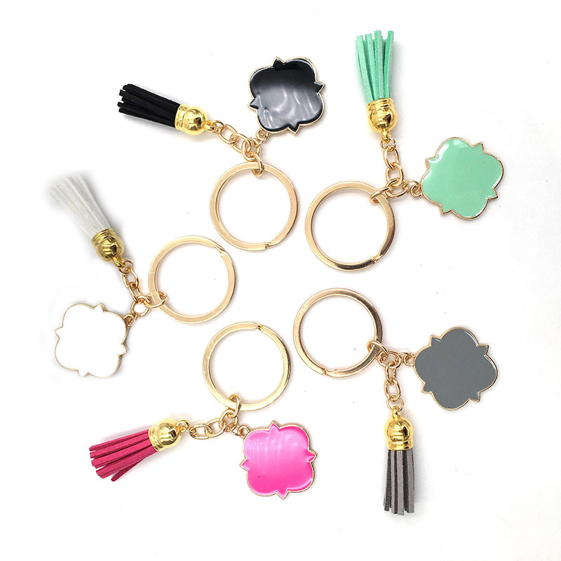 Fashion Quatrefoil Tassel Keychain 5CM Metal Keyring Pendant Car Key Chain Personalized Blank Luggage Decoration Creative Gift