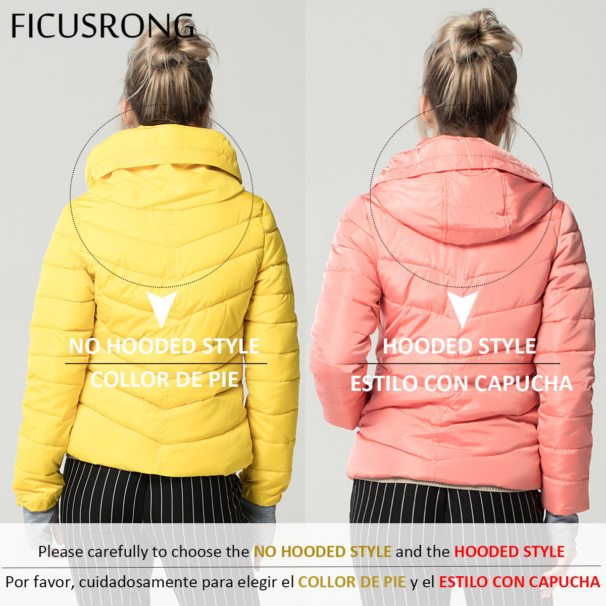 Yellow Hooded Winter Jacket For Women - Cotton Padded Stand Collar Basic Coat B3