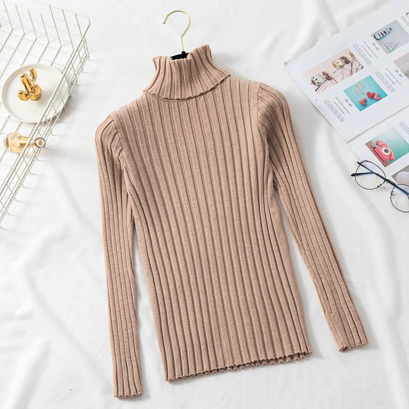 Lucyever Turtleneck Women Pullover Sweater Slim Elastic Autumn Knitted Jumper Fashion Long Sleeve Korean Ladies Top New 201222
