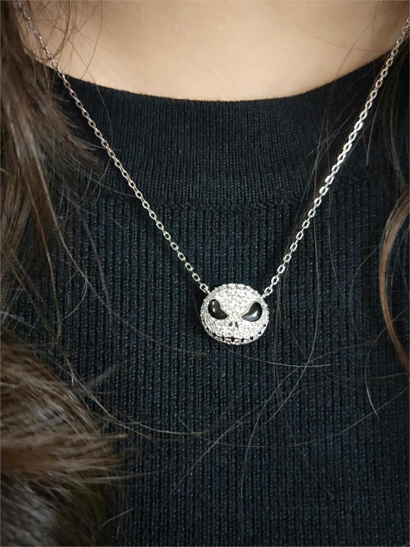 Nightmare Before Christmas Skull Name Necklace Chokers Women Chain Punk Crystal Jewelry Pumpkin Jack Enamel Necklace