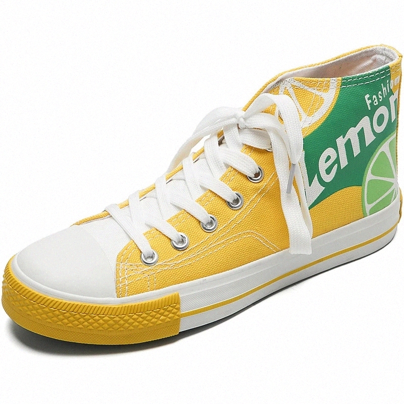 Breathable Canvas Sneakers Women Skateboard Shoes Lemon Print Lace-up High Top Flats Vulcanized Shoes Women Casual Canvas Shoes #L26Q
Breathable Canvas Sneakers Women Skateboard Shoes Lemon Print Lace-up High Top Flats Vulcanized Shoes Women Casual Canvas Shoes #L26Q