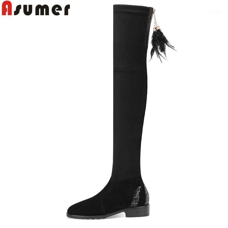 ASUMER size 34-40 new over the knee boots low heels slip on autumn winter boots suede leather slim thigh high women1, Black with fur
ASUMER size 34-40 new over the knee boots low heels slip on autumn winter boots suede leather slim thigh high women1, Black with fur