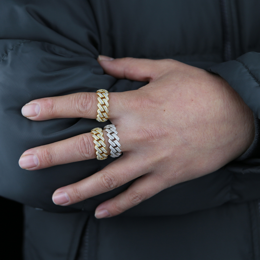 2024 Wholesale High Quality Hip Hop Men Jewelry Micro Pave 5A CZ Iced Out Bling Cuban Link Chain Band Finger Rings Drop Ship