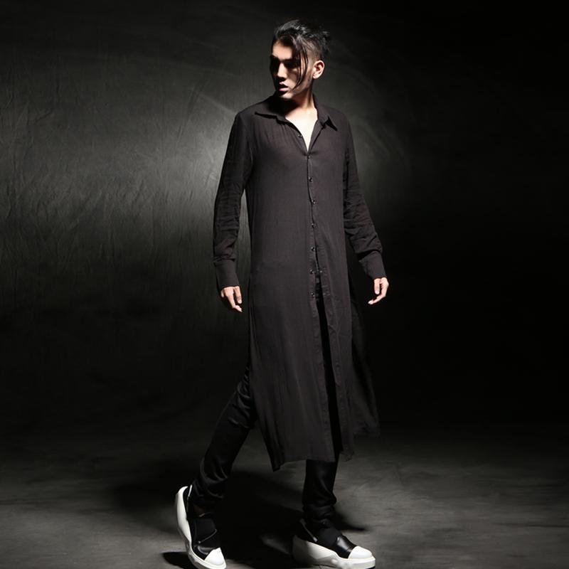 2021 New men clothing hair stylist male Summer casual long-sleeve shirt linen shirt ultra thin loose long trench singer costumes, Black
2021 New men clothing hair stylist male Summer casual long-sleeve shirt linen shirt ultra thin loose long trench singer costumes, Black