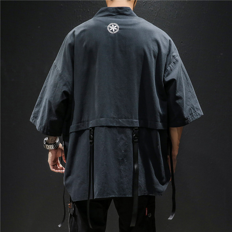 Black Jacket For Men - 5Xl Loose Streetwear Hip Hop Jacket, Vintage Kimono Outerwear B4