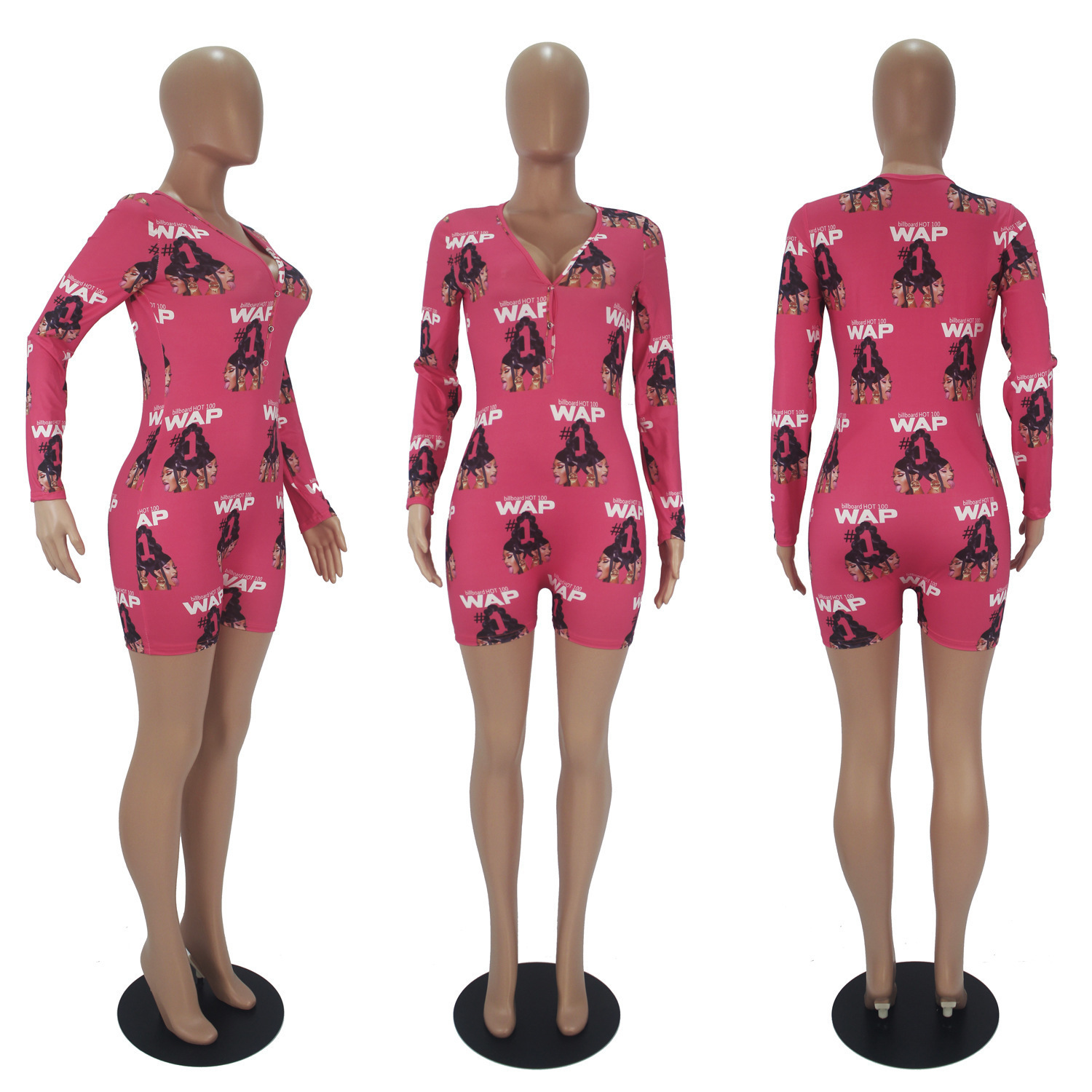 Women Designers Clothes 2023 Jumpsuit Sexy Slim Casual Pattern Printed Long Sleeve Shorts Ladies Fashion Home Onesies Rompers