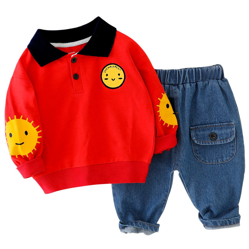 Spring Autumn Children Casual Clothing Kids Tracksuits Baby Boy Girl Cartoon T-Shirt Jeans 2pcs/Set Toddler Cotton Clothes SuitsX1019