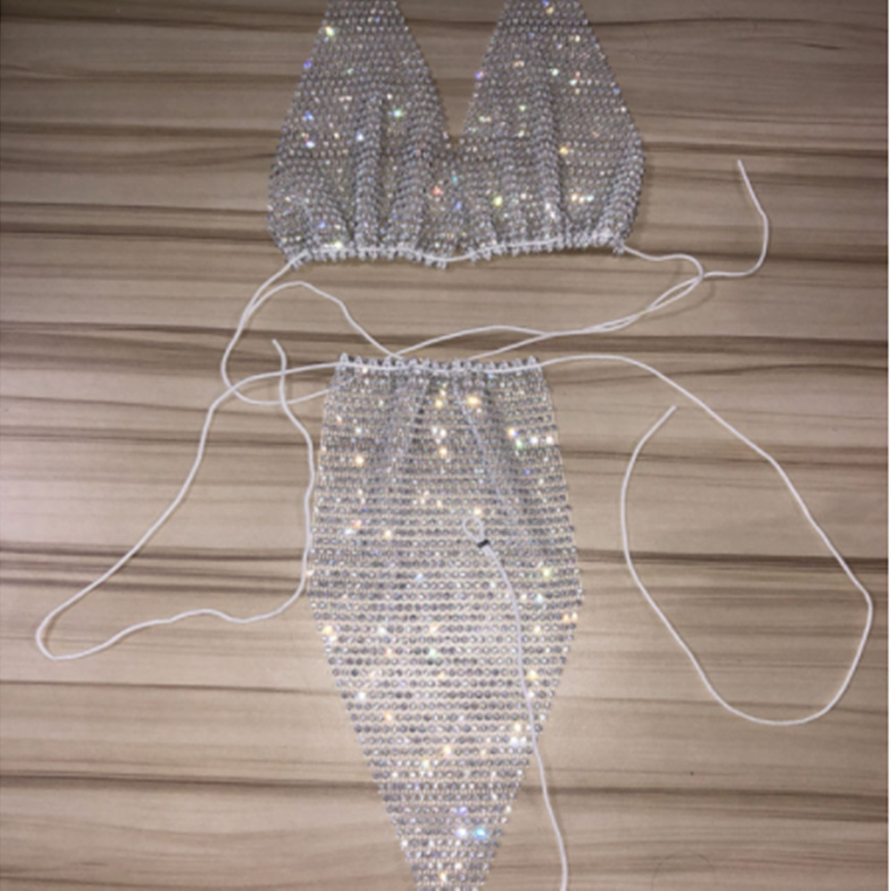 StoneFans Bling Sexy Ladies Sequins Crystal Swimwear Bikini Set Push-Up Bra and Thong Adjustment Rhinestone Body Jewelry Biquini T200508